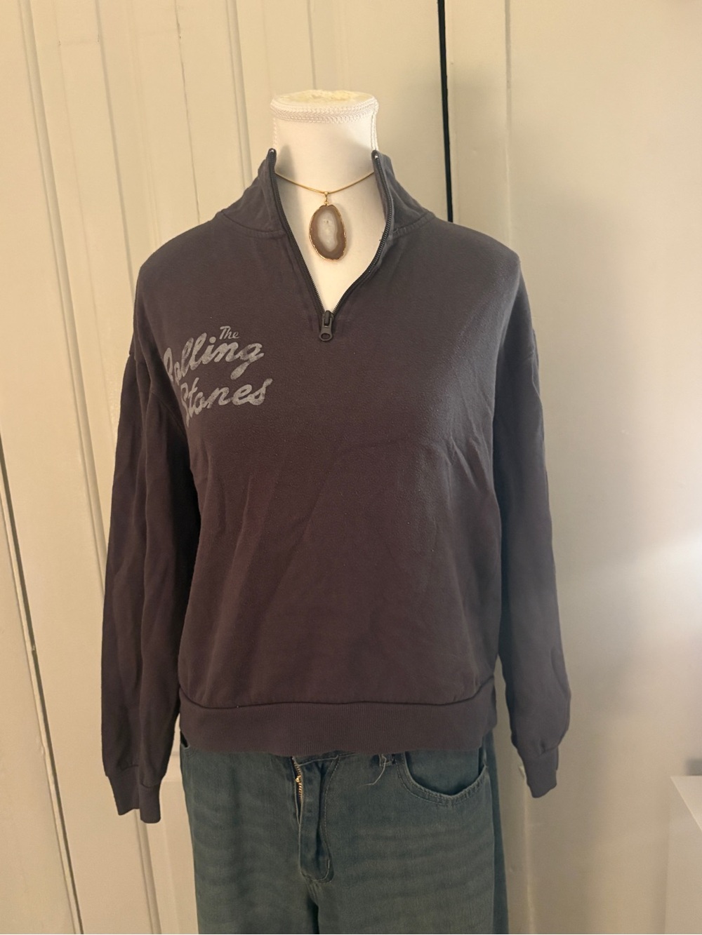 The Rolling Stones Gray Quarter-Zip Pullover